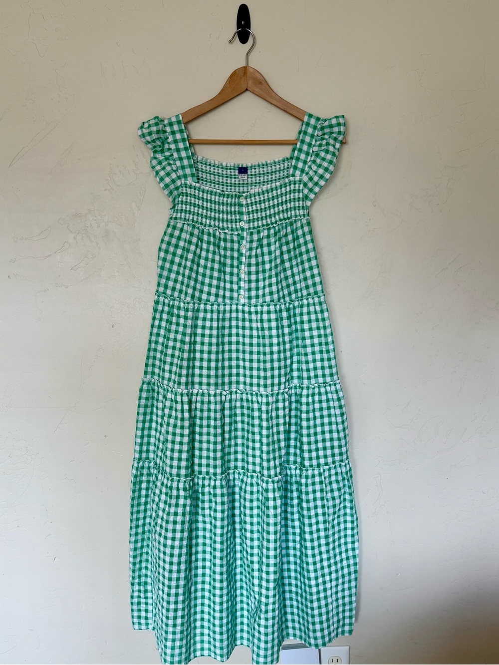 Old Navy Green and White Gingham Tiered Maxi Dress